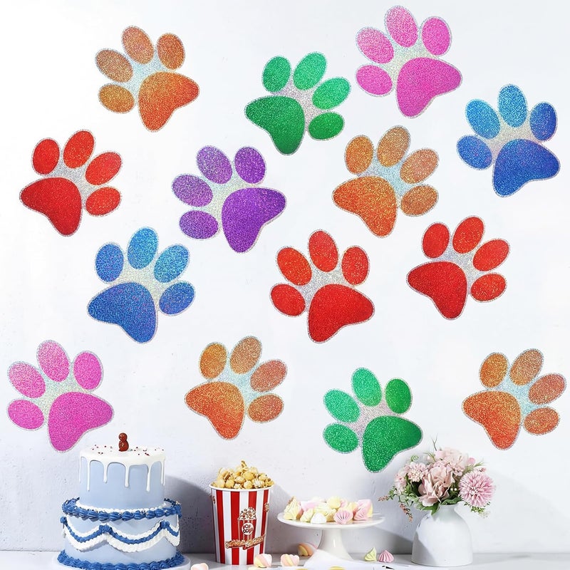 ReliThick 30 Pcs Paw Print Floor Decal 7.5" Large Pawprints Wall Cling Self Adhesive Footprint Floor Cling Window Stickers Wall Decal for Bedroom Living Room Decor(Shiny Colorful) - Image 3